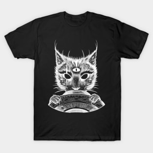 Cat and ovni (white version) T-Shirt
